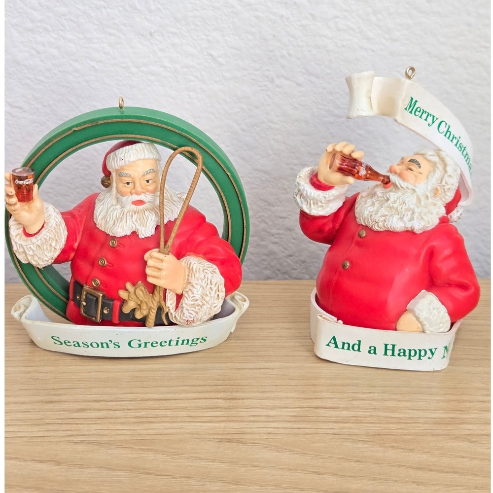 Vintage 1992 Coca-Cola Trim A Tree Santa Claus Ornament Set Haddon Sundblom Art